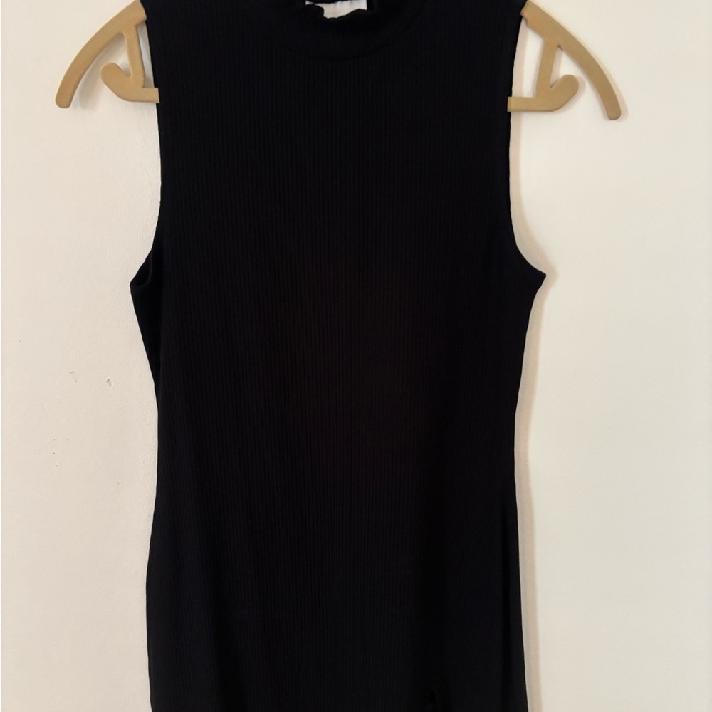 Reformation Black Ribbed Mock-Neck Mini Dress with Side Slit - Picture 5 of 5